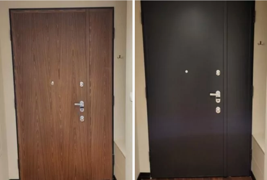 drzwi przed i po odnowieniu za pomocą laminatu