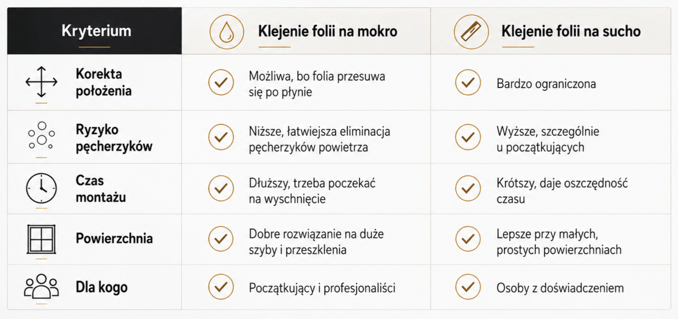 Porównanie naklejania folii na mokro i na sucho