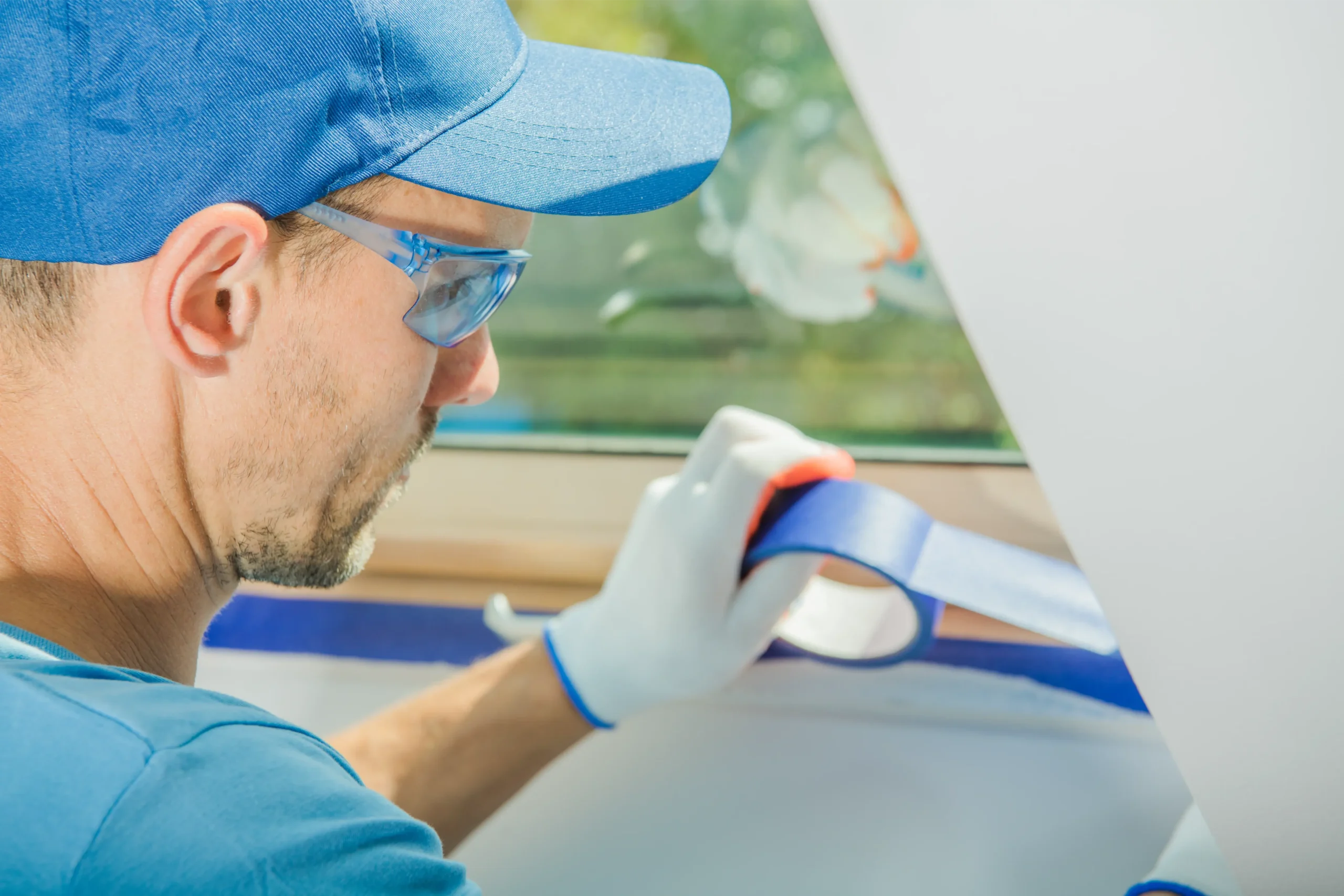 zabezpieczanie okolic okna taśmą malarską